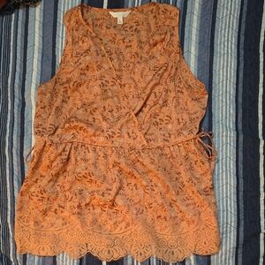 LC Lauren Conrad Peach Floral Sleeveless Top